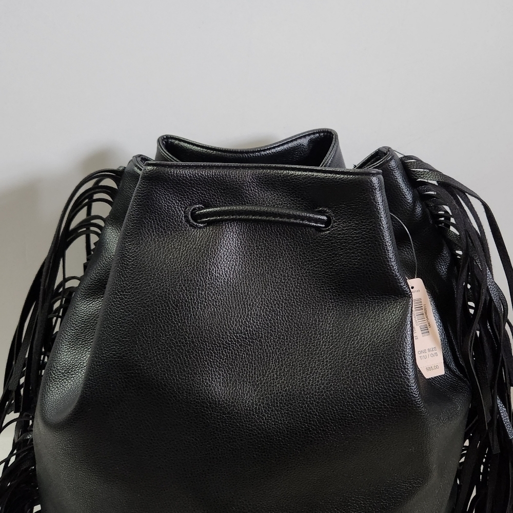 Victoria's Secret VS Black Faux Leather Western Boho Fringe Backpack NWT - Picture 6 of 16